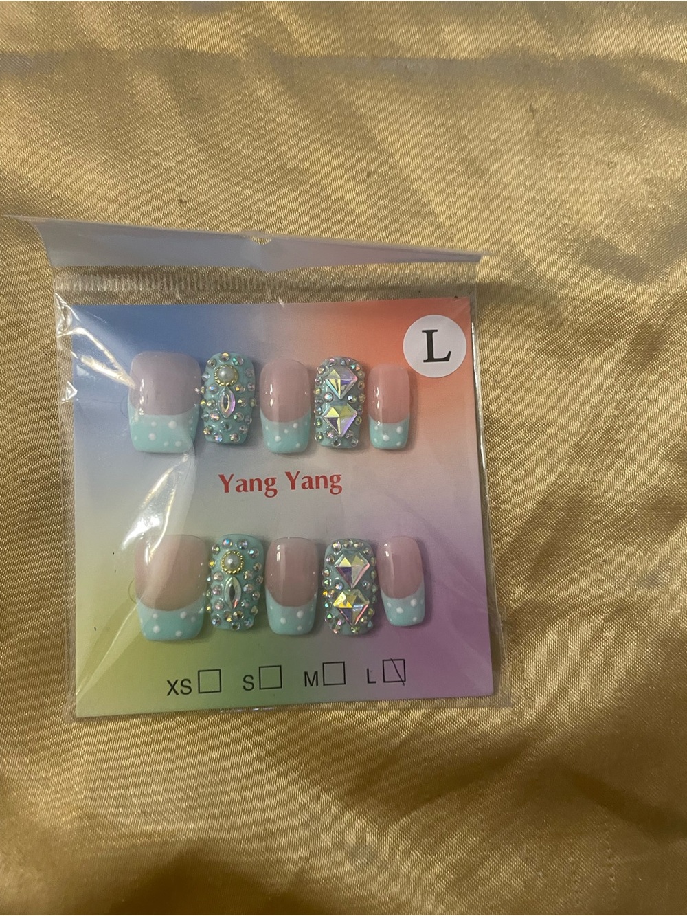 Aqua & Nude Rhinestone Press-On Nail Set